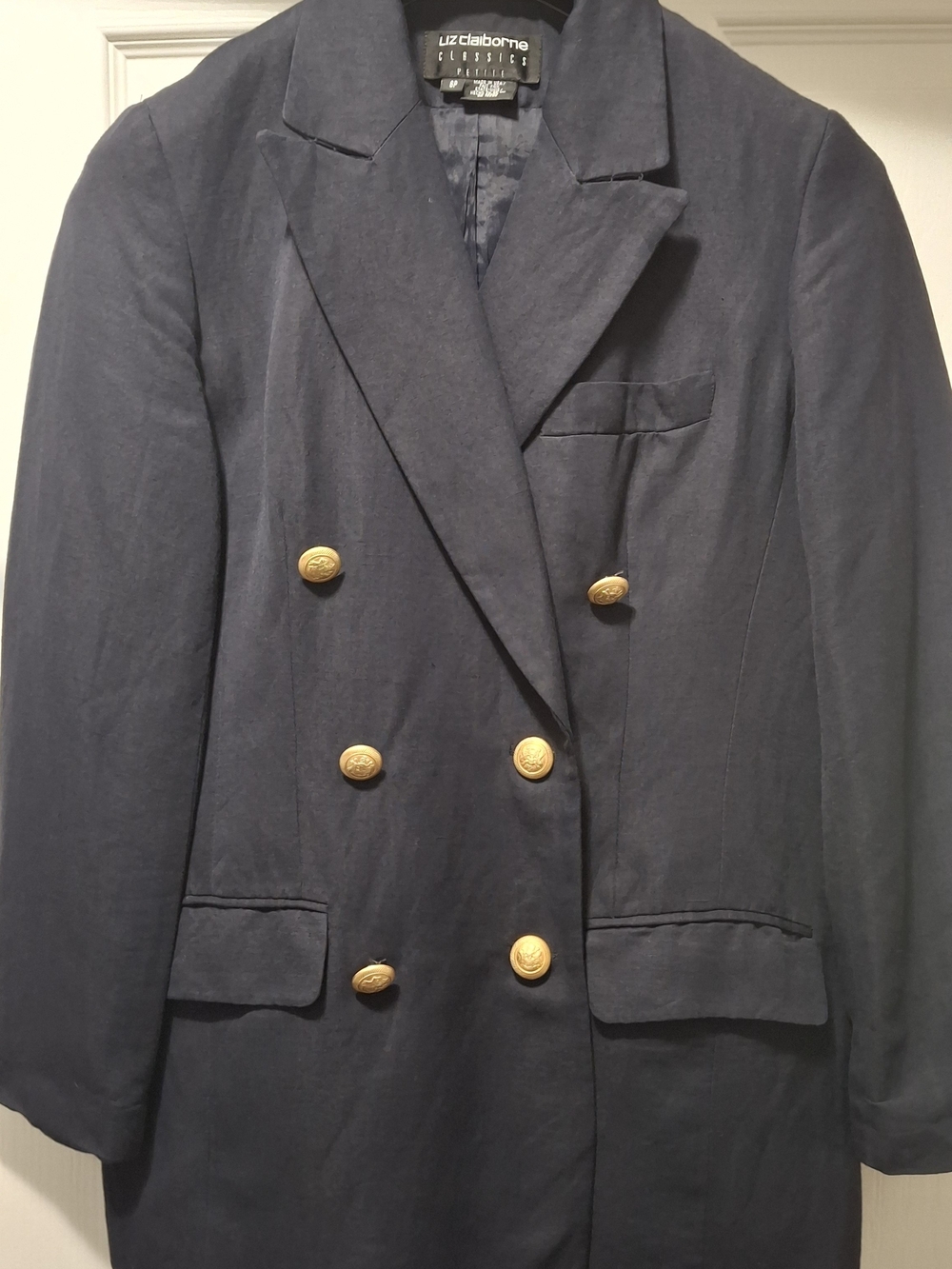 Liz Claiborne Navy Double-Breasted Blazer with Gold Buttons